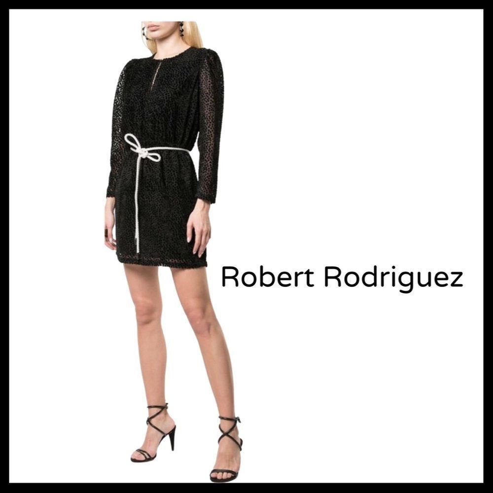 NWT, Robert Rodriguez Pauline Velvet Mini Dress with Corded Belt - 6 - Picture 2 of 5